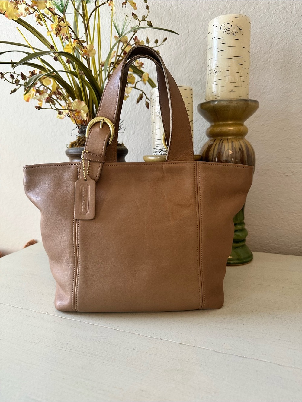 Coach “Waverly” Satchel/Tote Beige Leather with Brass Hardware-VINTAGE RESTORED